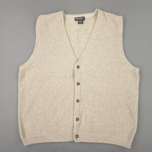Eddie Bauer Sweater Vest Mens Large Beige Chunky Cotton Knit Button Front Japan